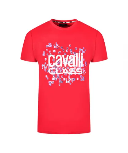 Cavalli Class Mens Scales Design Logo Red T-Shirt Cotton