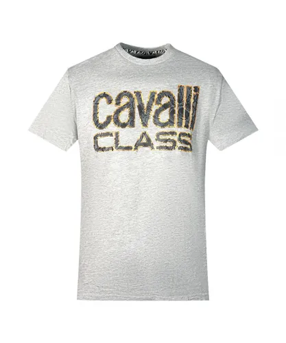 Cavalli Class Mens Snake Skin Logo Grey T-Shirt Cotton