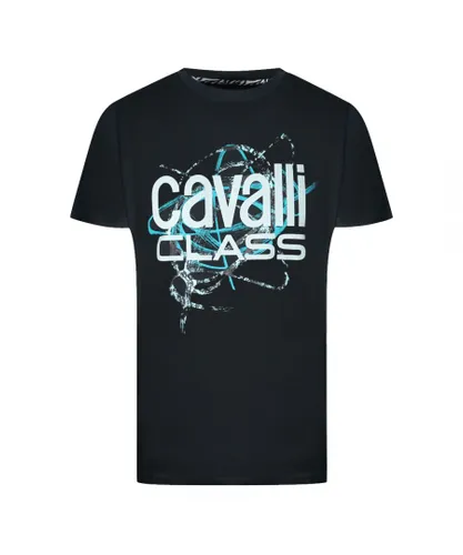 Cavalli Class Mens Snake Skin Scribble Black T-Shirt Cotton