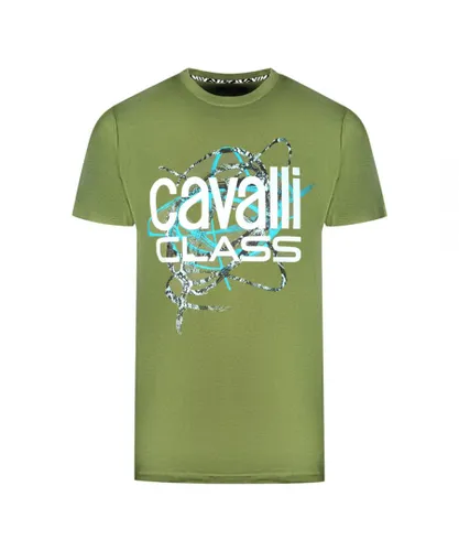 Cavalli Class Mens Snake Skin Scribble Green T-Shirt