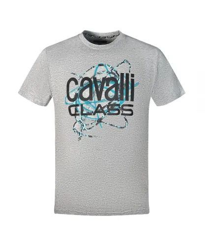 Cavalli Class Mens Snake Skin Scribble Grey T-Shirt