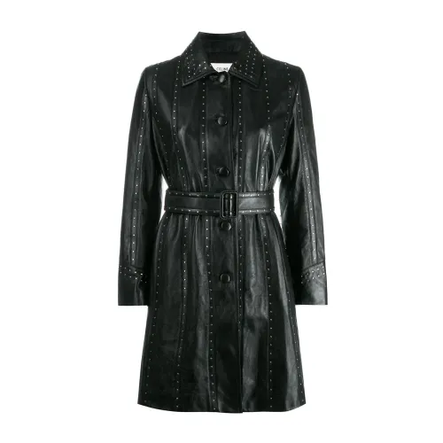 Celine , Black Lamb Leather Coat Italy ,Black female, Sizes: