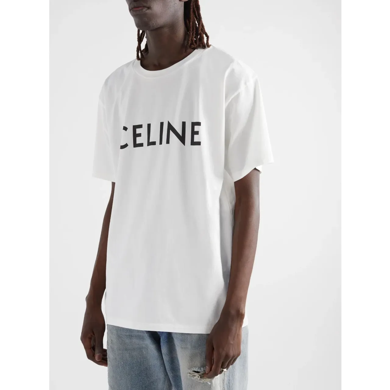 Celine , Iconic White Cotton T-Shirt ,White male, Sizes: