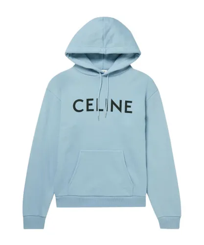 Céline Mens Celine Logo-Print Cotton-Jersey Hoodie in Light Blue