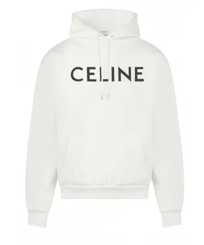 Céline Mens Celine Logo-Print Cotton-Jersey Hoodie in White