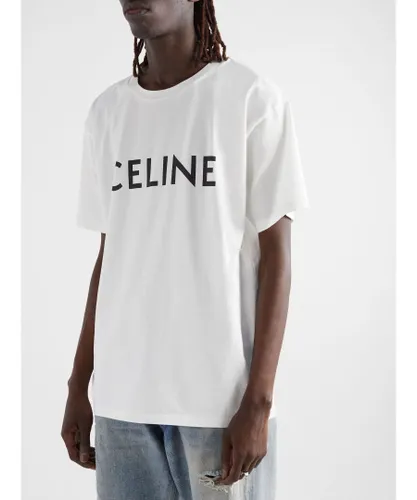Céline Mens Celine Logo-Print Cotton-Jersey T-Shirt White