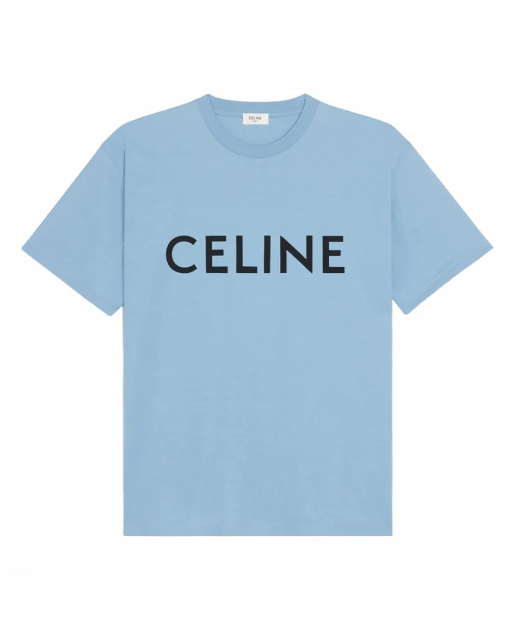 Céline Mens Celine Loose Cotton Logo Print T-shirt Light Blue