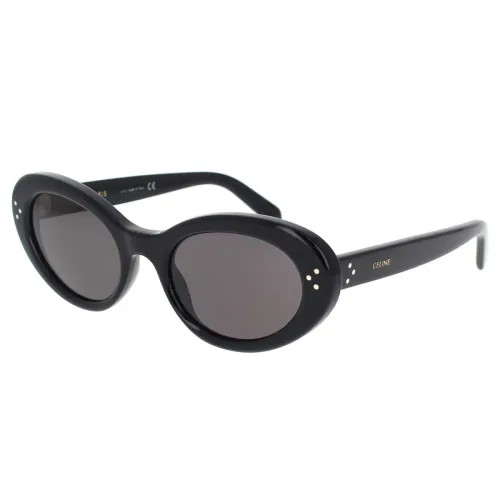 Celine , Oval Sunglasses with Black Acetate Frame and Grey Lenses ,Black female, Sizes:
