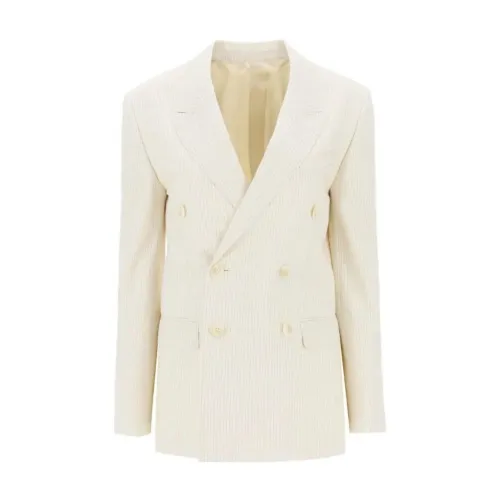 Celine , Striped Double-Breasted Jacket for Women ,Beige female, Sizes: