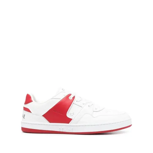 Celine , White Leather Sneakers with Red Accents ,White male, Sizes: