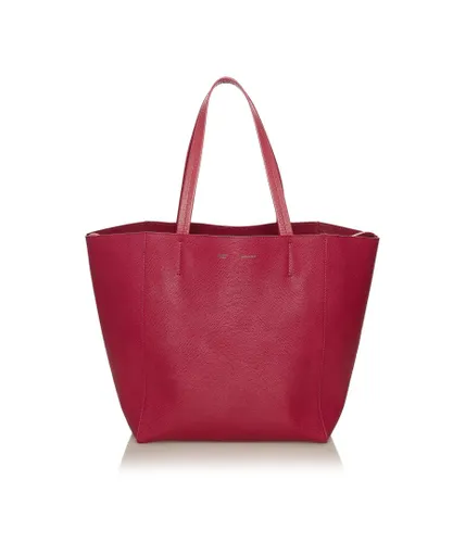 Celine Womens Vintage Horizontal Cabas Leather Tote Bag Red Calf Leather - One Size
