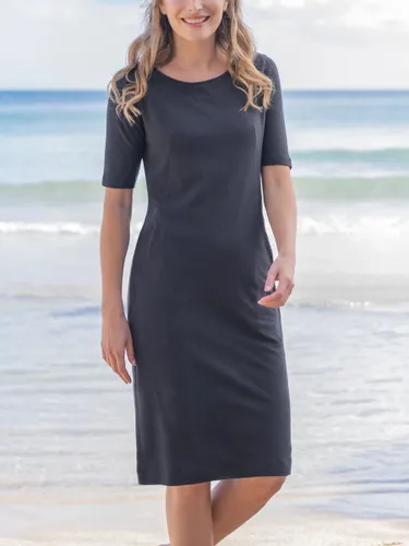 Celtic & Co. Button Back Linen Blend Knee Length Dress, Navy - Navy - Female