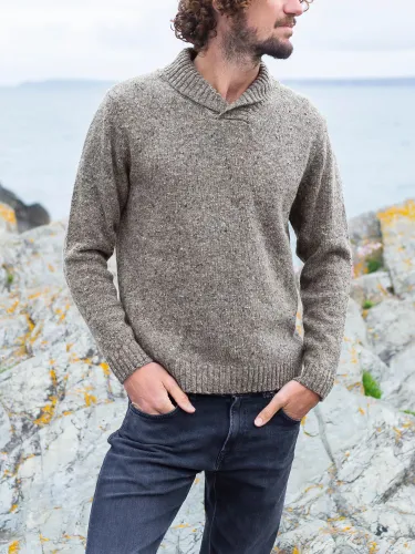 Celtic & Co. Donegal Shawl Collar Wool Jumper - Grey Pebble - Male