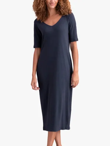 Celtic & Co. Linen Cotton Blend V-Neck Midi Dress - Navy - Female