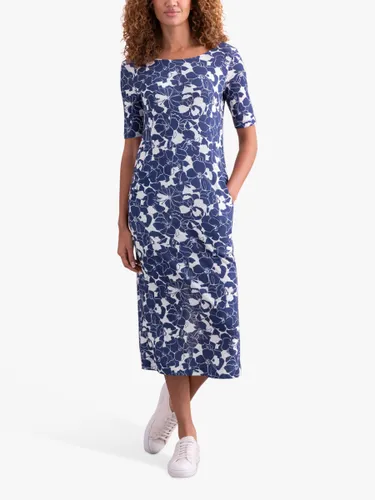 Celtic & Co. Organic Cotton Blend Button Back Dress, Blue Linear Floral - Blue Linear Floral - Female