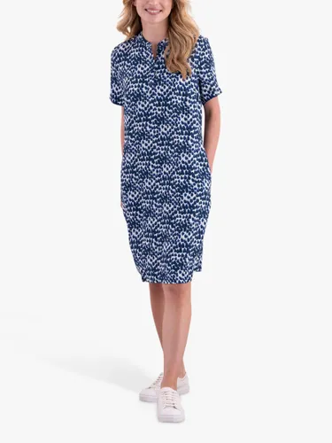 Celtic & Co. Short Sleeve Linen Blend Knee Length Shift Dress, Navy Smudge Dot - Navy Smudge Dot - Female