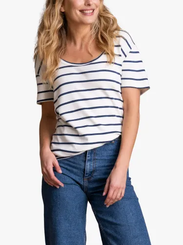 Celtic & Co. Slim Fit Scoop Neck Striped Cotton T-Shirt, Chalk/Navy - Chalk/Navy - Female