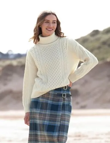 Celtic & Co. Womens Wool Rich Cable Knit Roll Neck Jumper - S - Ecru, Ecru