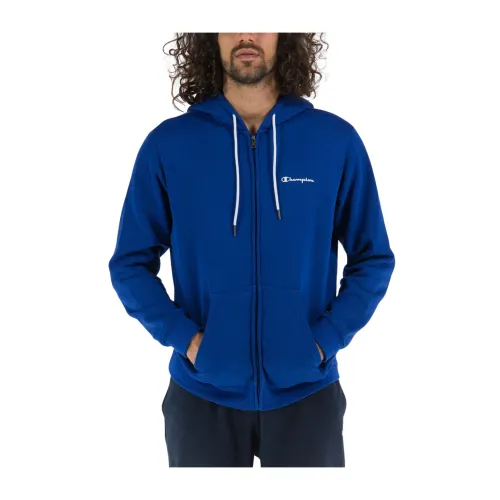 Champion , Classic Full Zip Hoodie with Micro Logo ,Blue male, Sizes: