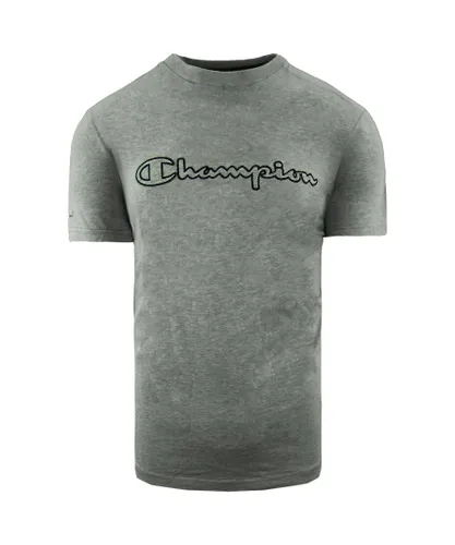 Champion Logo Mens Grey T-Shirt Cotton
