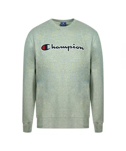 Champion Mens Classic Script Logo Dark Grey Sweatshirt Cotton
