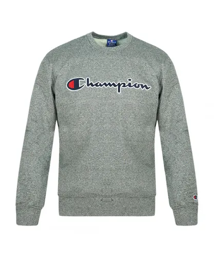 Champion Mens Classic Script Logo Light Grey Sweatshirt Cotton