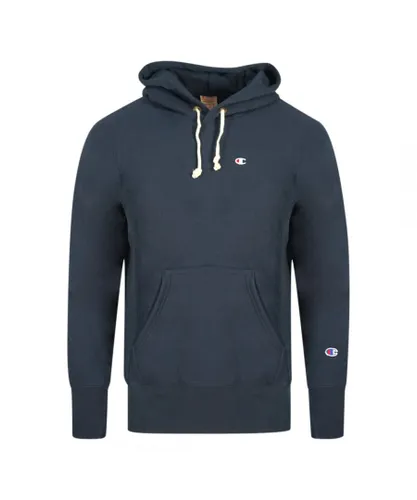Champion Mens Reverse Weave Small Classic Logo Navy Blue Hoodie Cotton