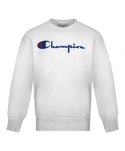 Champion Mens Script Logo White Sweatshirt Cotton