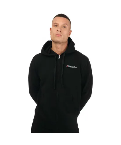 Champion Mens Small Embroidered Script Logo Zip Hoody in Black Cotton