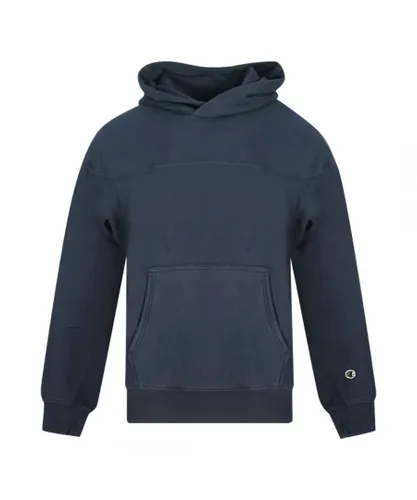 Champion Mens Small Logo On Sleeve Navy Blue Hoodie Cotton