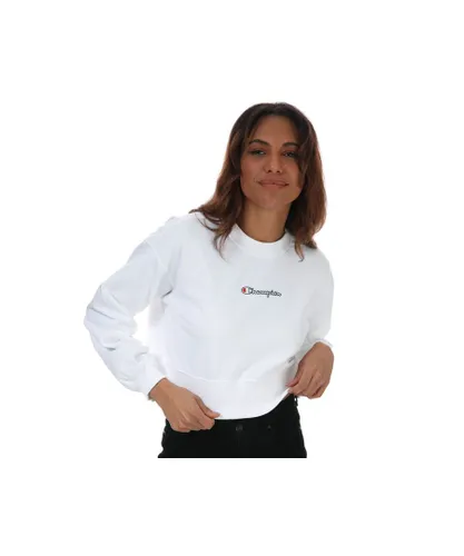 Champion Womenss Script Logo Cropped Boxy Sweatshirt in White Cotton