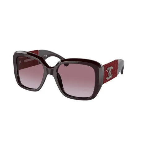 Chanel , Red Frame Sungles with Violet Gradient Lenses ,Red female, Sizes: