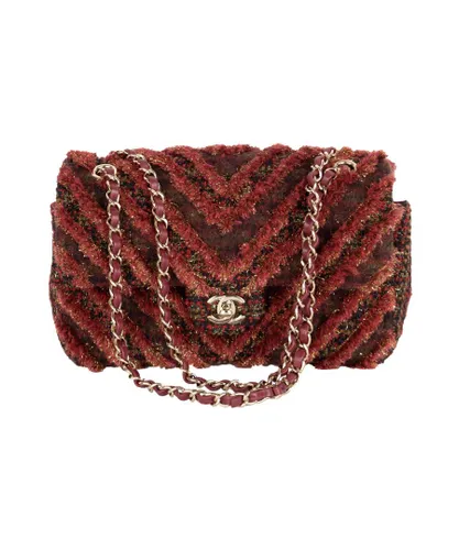 Chanel Womens Red Tweed Flap Bag Cotton - One Size