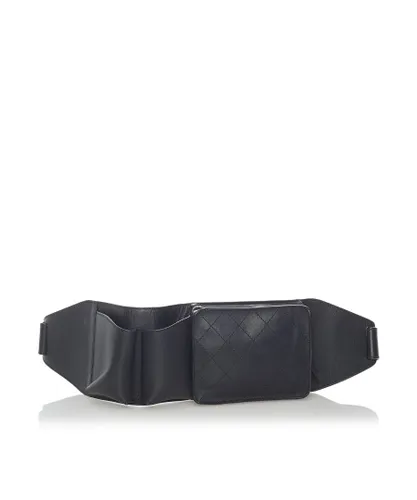 Chanel Womens Vintage Matelasse Leather Belt Bag Black Calf Leather - One Size