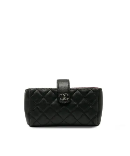Chanel Womens Vintage Quilted CC O-Phone Holder Pouch Black Lambskin - One Size