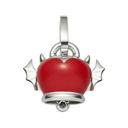 Chantecler , Bell Charm Pendant - Silver, Black Diamond, Red Enamel ,Red female, Sizes: ONE SIZE
