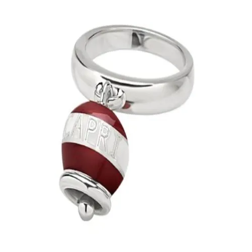 Chantecler , Bell-shaped Silver Ring with White and Red Enamel ,Gray female, Sizes: 53 MM