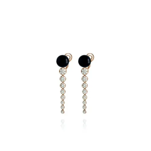 Chantecler , Rose Gold Earrings with Onyx and Diamonds ,Yellow female, Sizes: ONE SIZE