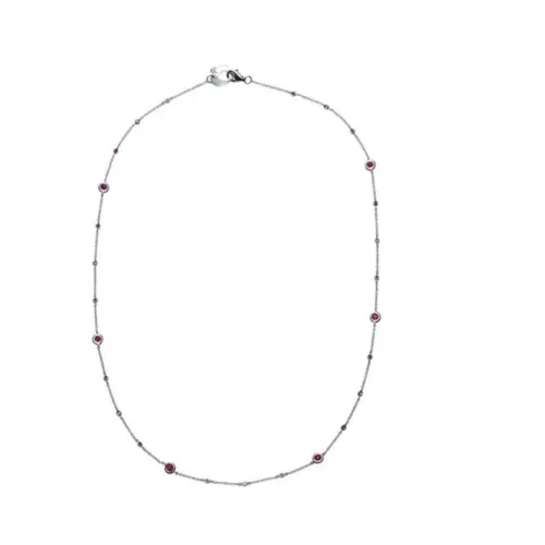 Chantecler , White Gold Necklace with Diamonds and Rubies ,White female, Sizes: ONE SIZE