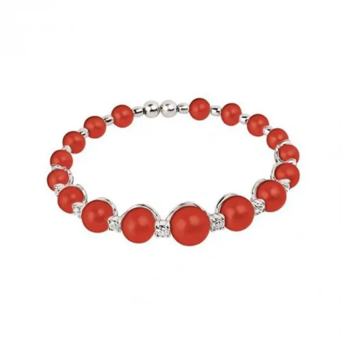 Chantecler , Womens White Gold Bracelet with Diamonds and Red Coral Spheres ,Red female, Sizes: ONE SIZE