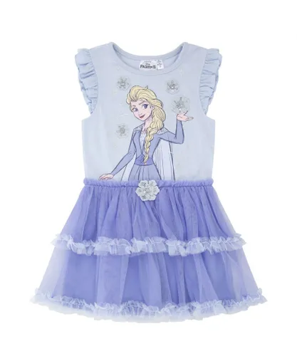 Character Girls Frozen Elsa Princess Play Mini Dress - Purple Cotton