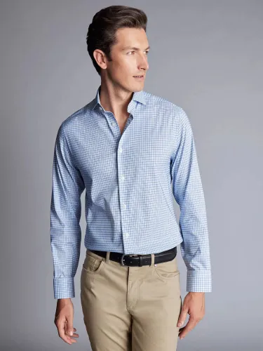 Charles Tyrwhitt Check Non-Iron Stretch Twill Slim Fit Shirt, Ocean Blue/White - Ocean Blue/White - Male