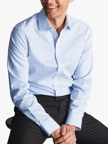 Charles Tyrwhitt Classic Collar Non-Iron Twill Stripe Slim Fit Shirt - White/Sky Blue - Male