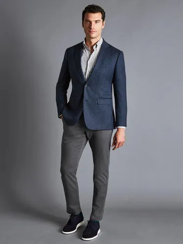 Charles Tyrwhitt Classic Fit Herringbone Wool Texture Blazer - Denim Blue - Male