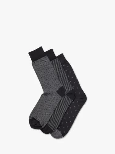 Charles Tyrwhitt Cotton Rich Socks, Pack of 3, Black/Grey - Black/Grey - Male