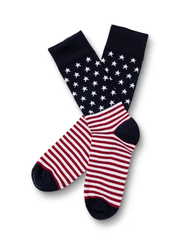 Charles Tyrwhitt Cotton Rich Star & Stripe Socks, Navy/Red - Navy/Red - Male