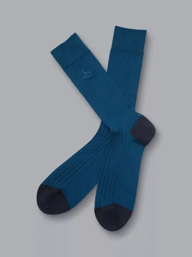 Charles Tyrwhitt Dark Green Cotton Rib Socks - Dark Turquoise Blue - Male