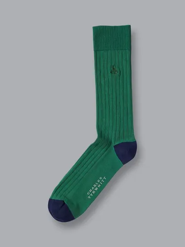Charles Tyrwhitt Dark Green Cotton Rib Socks - Green - Male