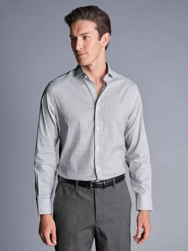 Charles Tyrwhitt Grid Check Non-Iron Stretch Twill Slim Fit Shirt - Silver Grey/Multi - Male