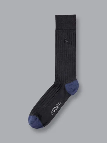 Charles Tyrwhitt Indigo Blue Cotton Rib Socks - Black - Male